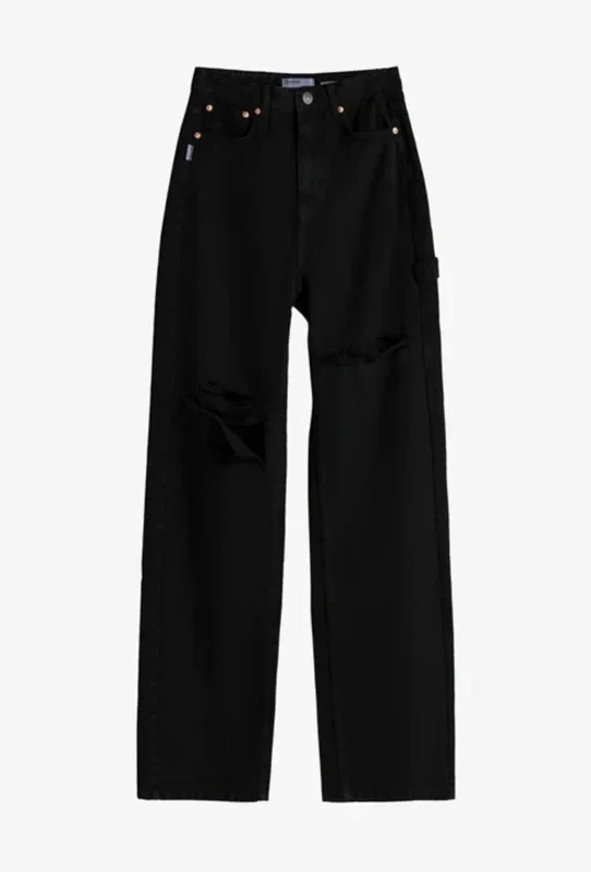Jean wide leg noir déchiré – photo 2